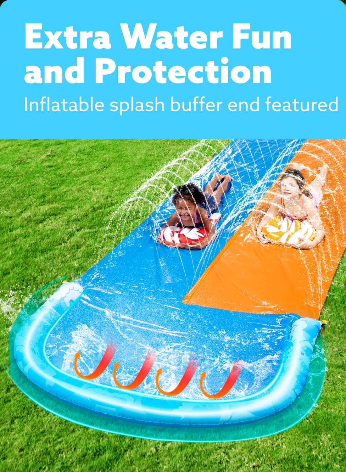 Ultralange Rasen-Wasserrutsche mit Sprinkler (32,5ft), 990,6cm Ultra Long Doppelspur