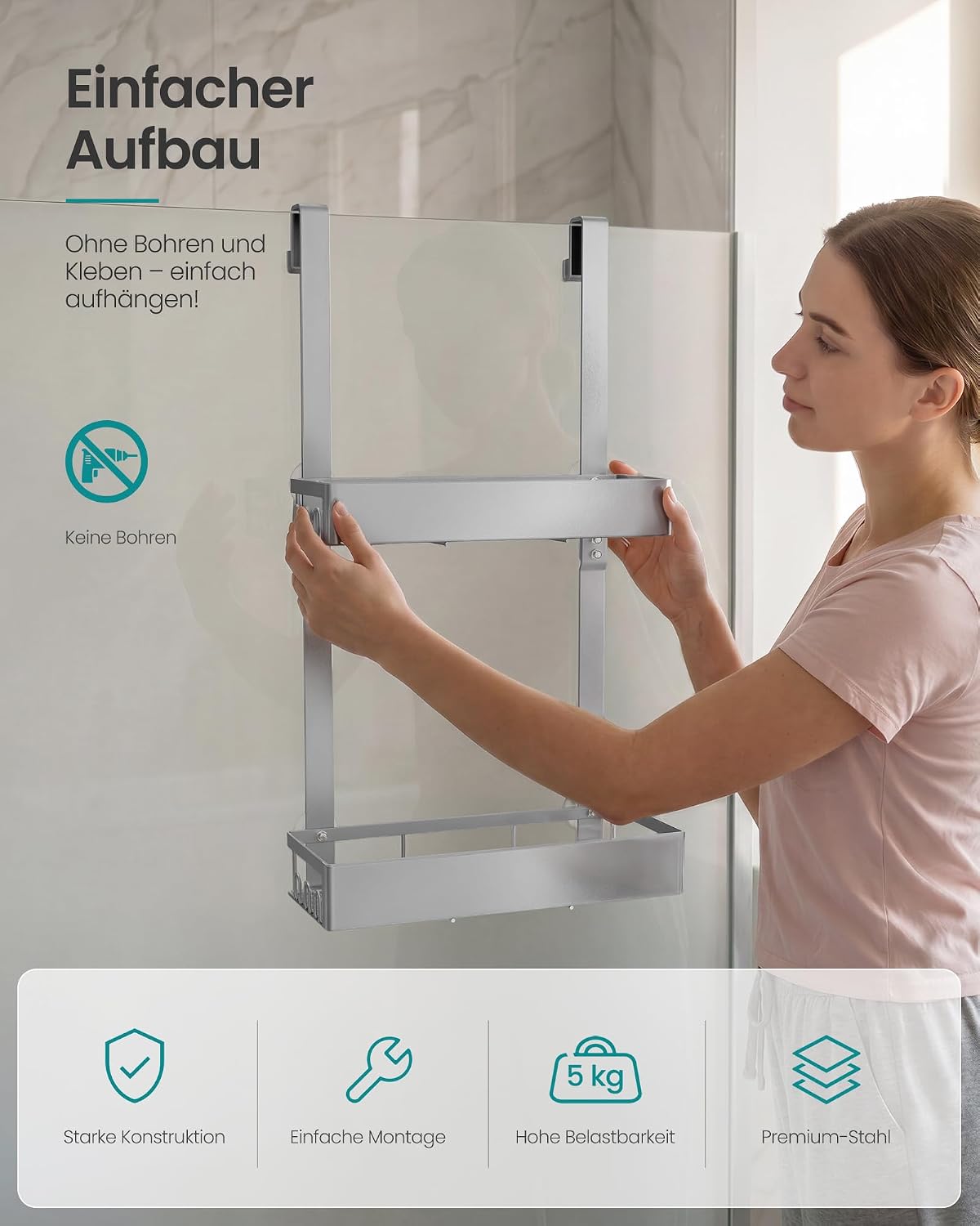 Duschablage ohne Bohren, Silber