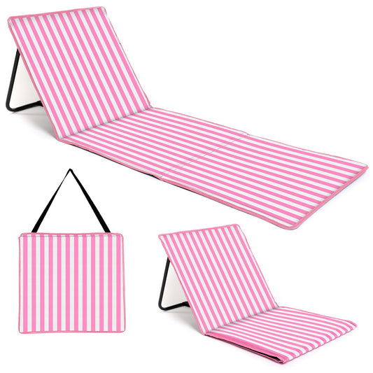 Faltbare Strandmatte mit klappbarer Rückenlehne , Reissverschlusstasche und Schultergurt, Rosa Gestreift