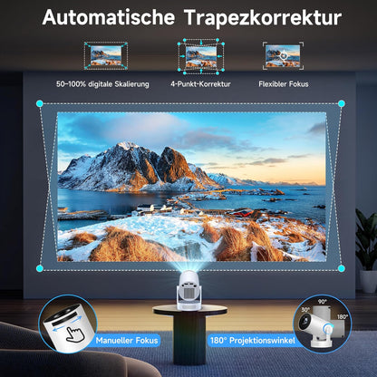 Smart Mini Beamer mit 4K/1080P Unterstützung, Grauweiss