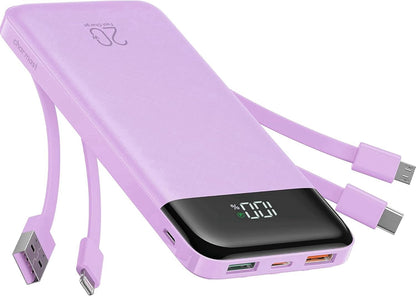 Powerbank mit 3 verschiedenen Ausgangskabeln, 20000mAh Lila