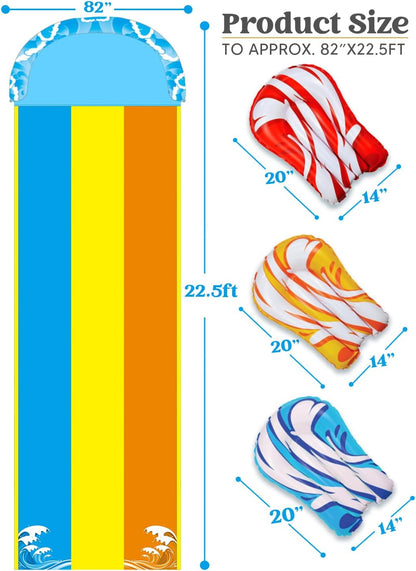 Garten-Wasserrutsche mit Bodyboards und Sprinkler