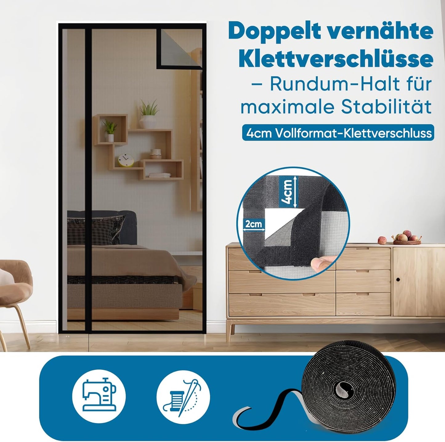 Fliegengitter ohne Bohren, 90x220 cm, 90x220cm Schwarz