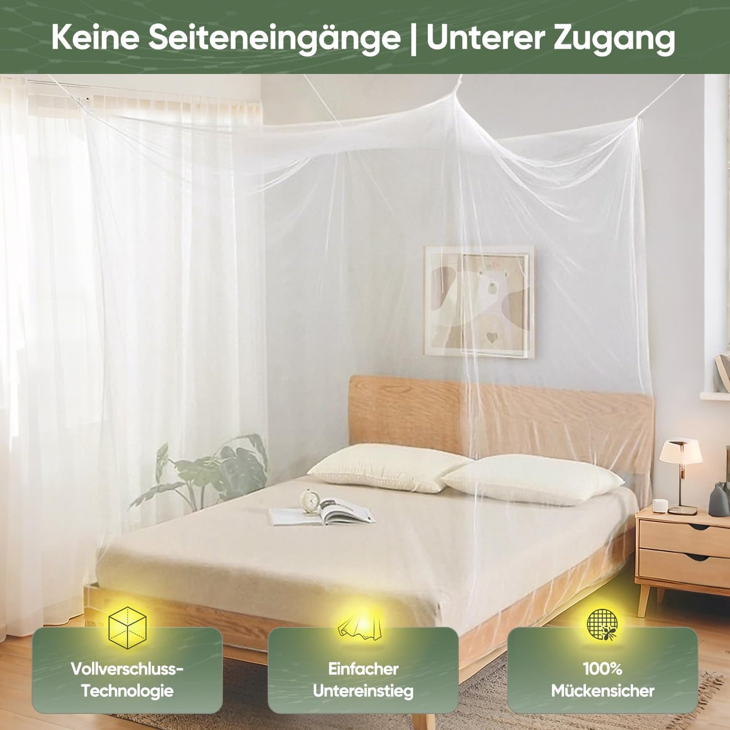 XXL Moskitonetz für Doppelbetten, 220x200x200cm (Keine seitlichen Öffnungen)
