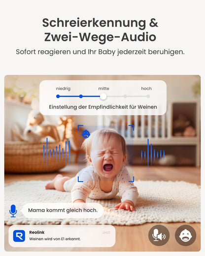 2K 4MP WLAN Überwachungskamera mit Personen-/Tier-/Weinen-Erkennung und Auto-Tracking, 4MP
