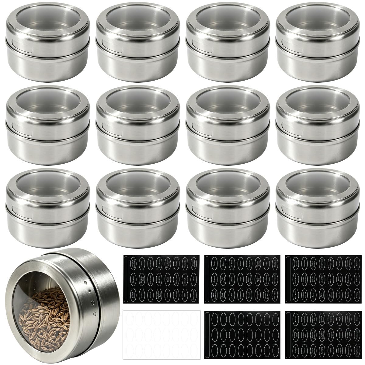 Magnetische Gewürzgläser, 12 Stück, inkl. Aufkleber
