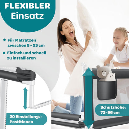 Bettschutzgitter Rausfallschutz für Babys (200 cm), Dunkelgrau 200cm
