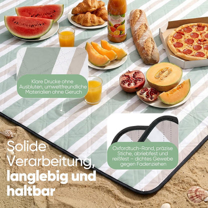 Picknick- und Stranddecke, wasserdicht, 200x200 cm, 200x200 cm Salbeigrün - Streifen