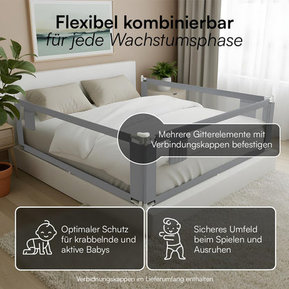 Rausfallschutz Bettgitter höhenverstellbar 180 cm, Hellgrau - mit Gurt 180 cm