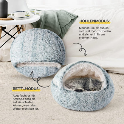 Gemütliches Katzenbett mit Decke, waschbar, Grau-1