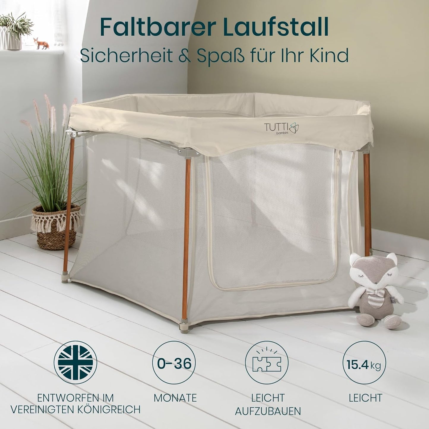 Faltbarer Baby-Laufstall, Ecru