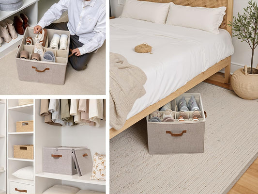Schuhorganizer mit Deckel, Mischung aus Braun und Beige 43 x 43 x 32 cm