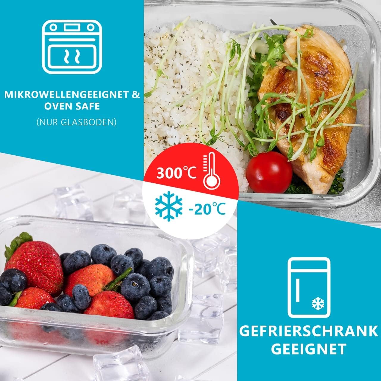 Glas-Frischhaltedosen-Set (5 Stück, 370 ml), 370 ml 5