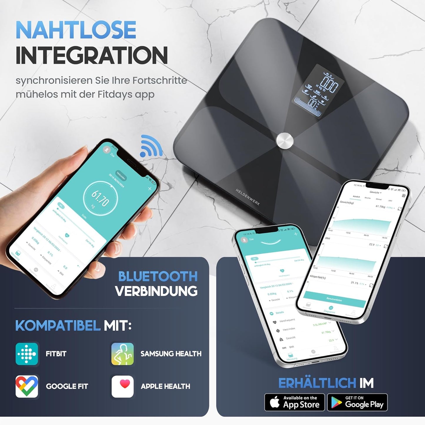 Personenwaage mit App, Dunkelblau (Design Harmony)