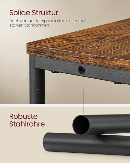 Schmaler Beistelltisch mit Ladefunktion und Ablagen, Vintagebraun + Tintenschwarz