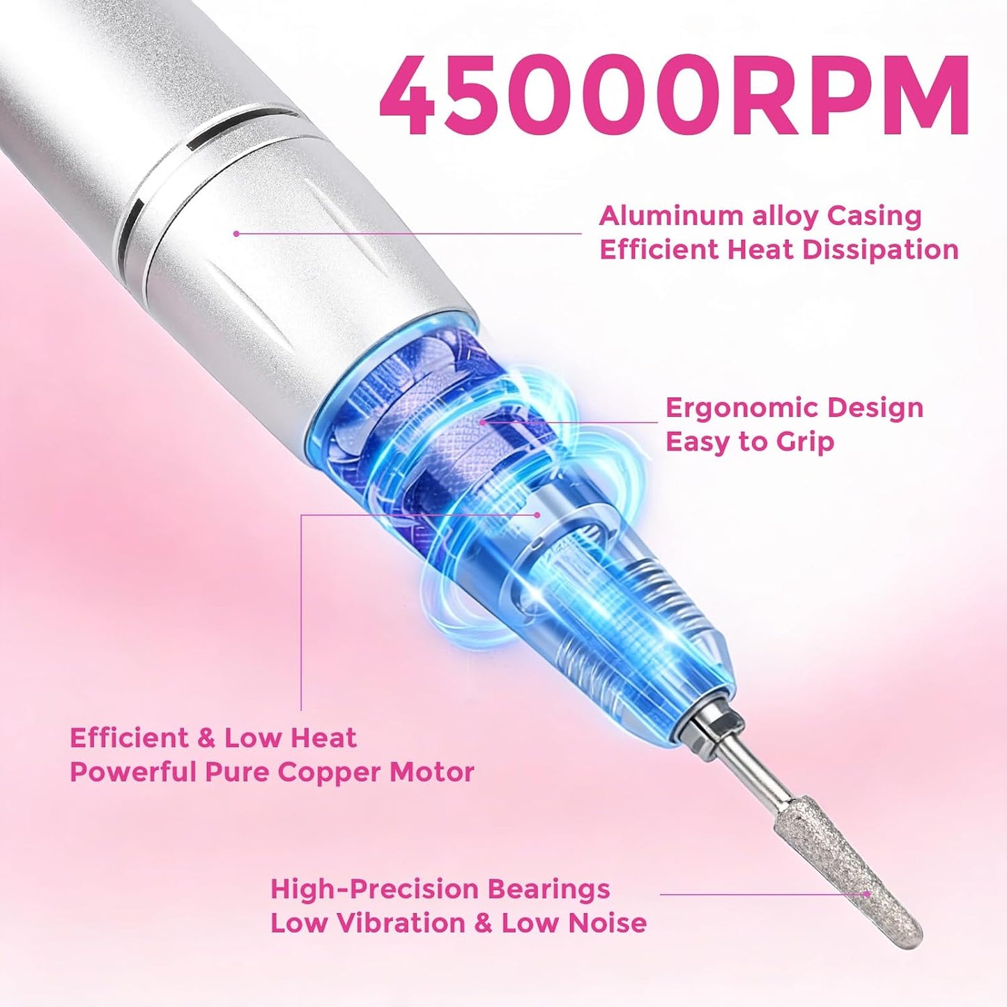 Elektrische Nagelfräser für Maniküre & Pediküre 45000 U/Min, Weiss