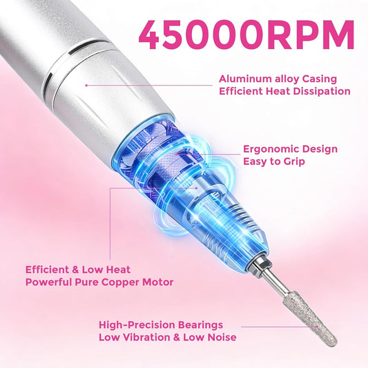 Elektrische Nagelfräser für Maniküre & Pediküre 45000 U/Min, Weiss