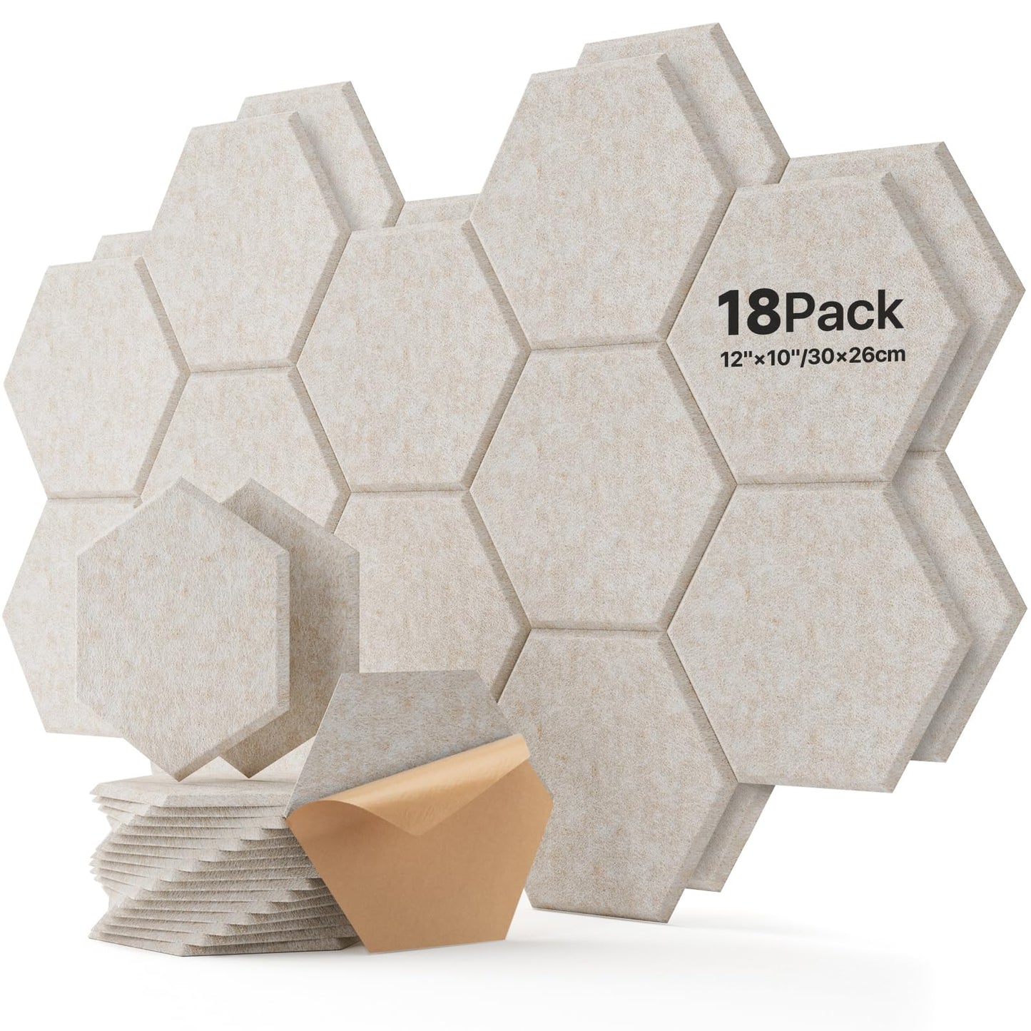Selbstklebendes Akustikpaneele-Set, 18 Stück Beige
