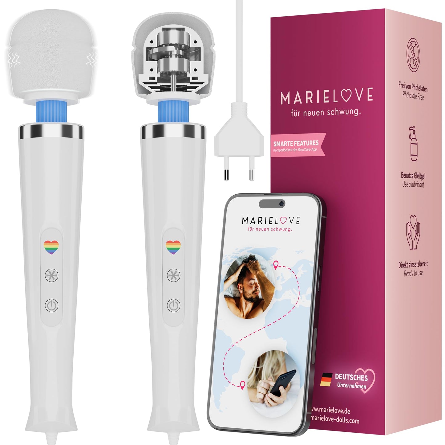 Magic Wand Massagestab mit Kabel & App-Steuerung, 20 Modi, Weiss