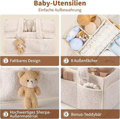 Wickeltisch Organizer mit Fächern & Griffen, Beige