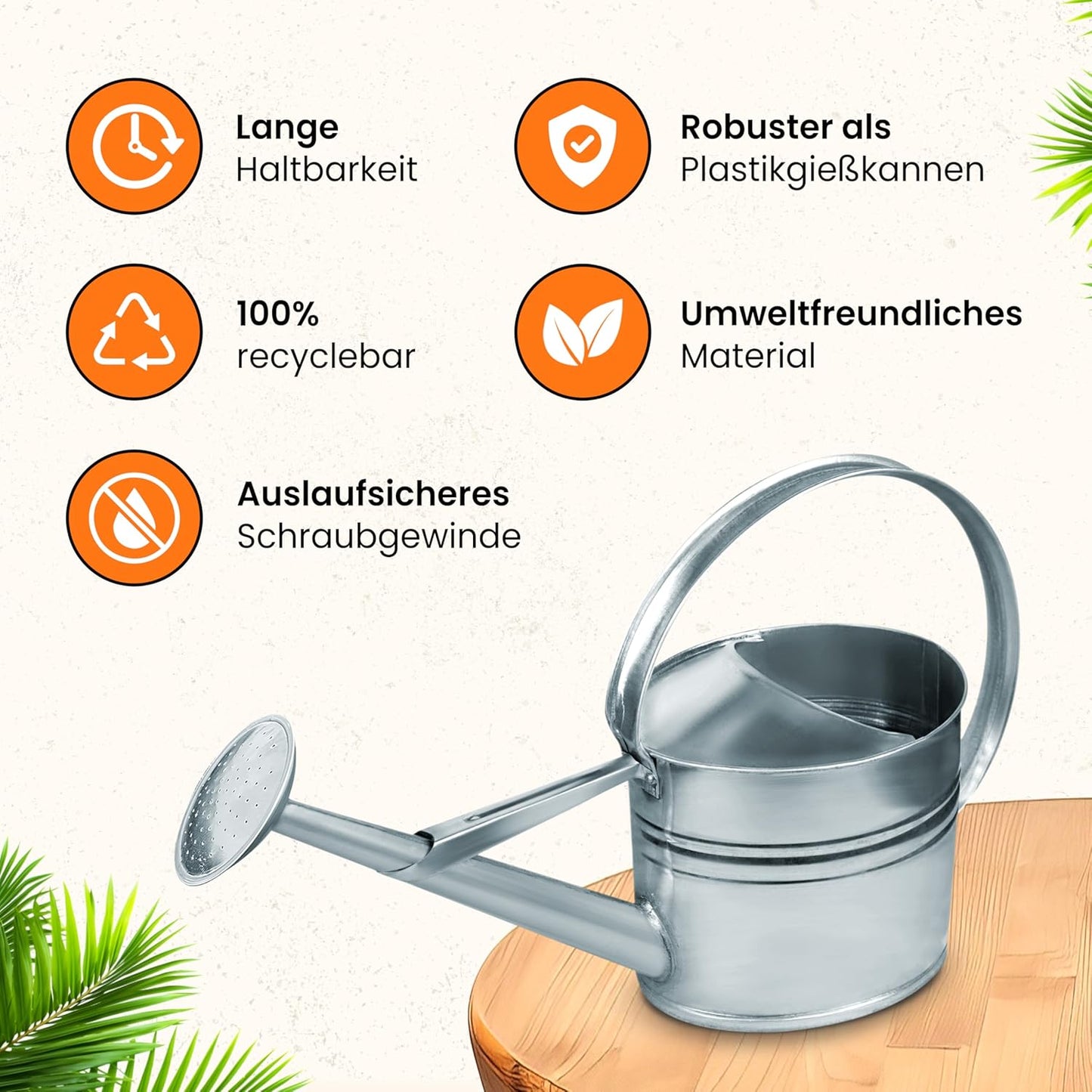 Zinkgiesskanne mit Giessbrause (10 L), Silber 10 Liter