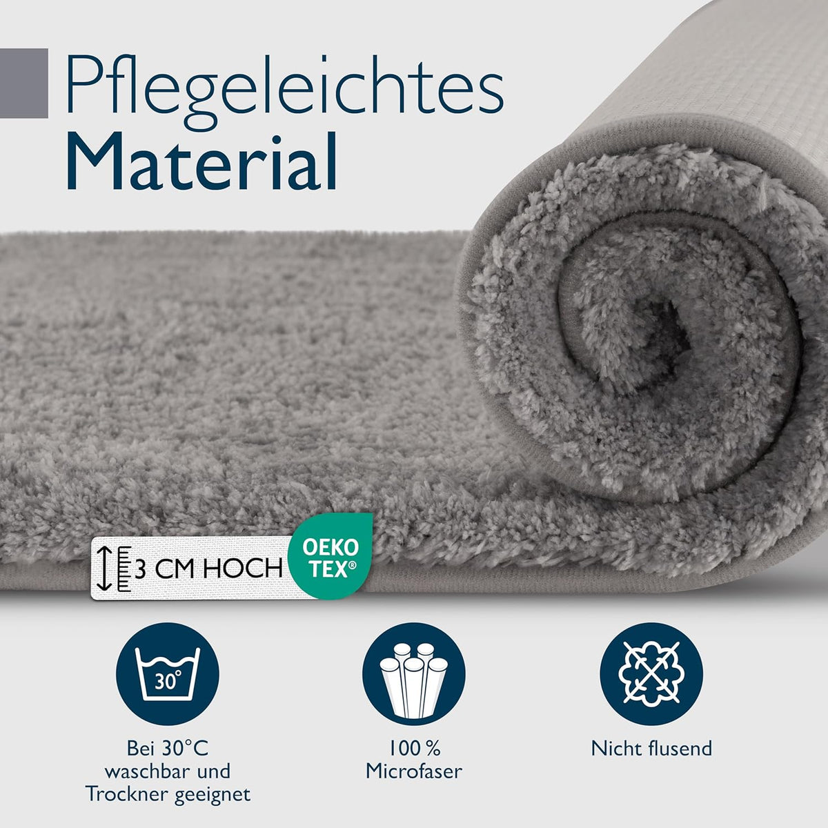 Rutschfeste Badematte, Fussbodenheizung geeignet, 70 x 120 cm, 70 x 120 cm Hellgrau