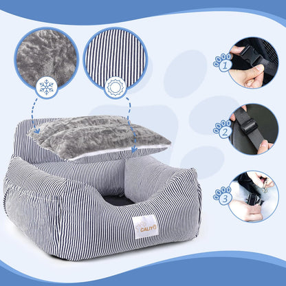 Hundeautositz mit Sicherheitsgurt bis 10 kg, wasserdicht, Blau-Weiss