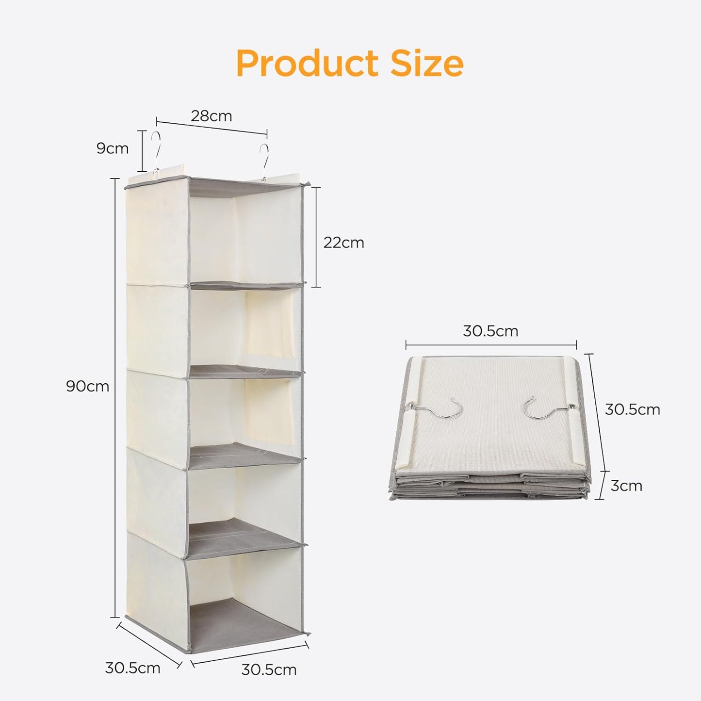 Hängeorganizer mit 5 Fächern, faltbar, Beige