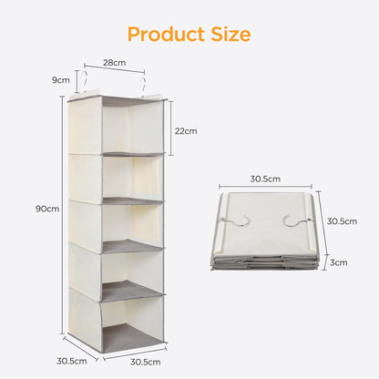 Hängeorganizer mit 5 Fächern, faltbar, Beige