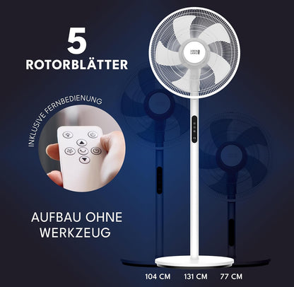 Standventilator mit Fernbedienung & Timer, Weiss I 60w I Led-display