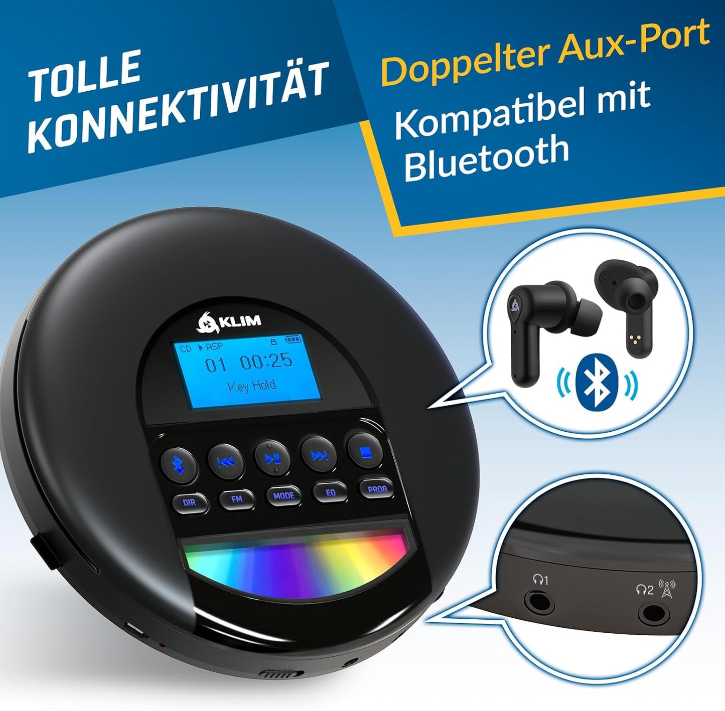Tragbarer Bluetooth-CD-Player mit Akku und Radio FM