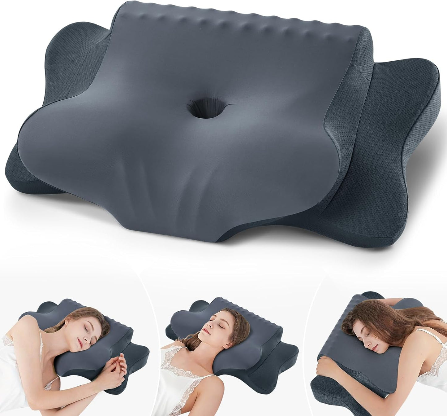 Ergonomisches Nackenstützkissen für Seiten-, Rücken- und Bauchschläfer, Dunkelgrau 64 x 39 x 13 cm