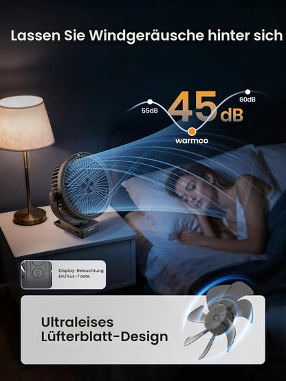 Tragbarer Tischventilator DJ10 mit 720° Drehung & LED-Licht, 10000mAh