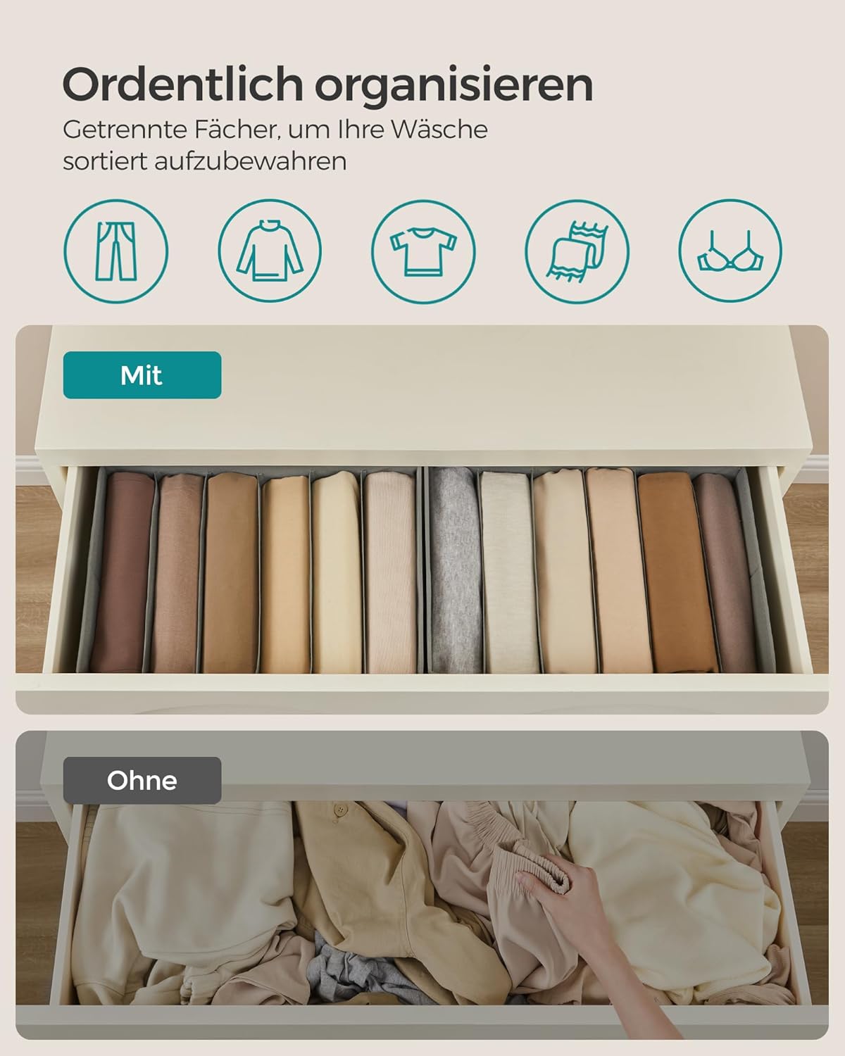 6-teiliges Kleiderschrank-Organizer-Set, Taubengrau