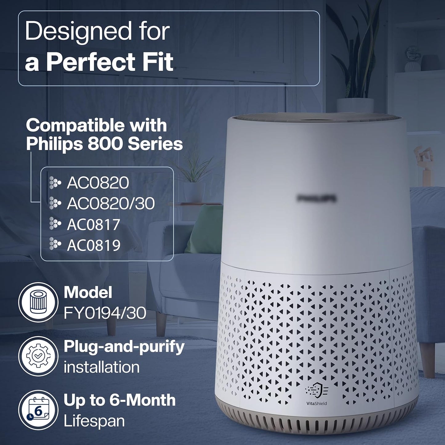 Filter-Set für Philips Luftreiniger AC0820/AC0819, FY0194