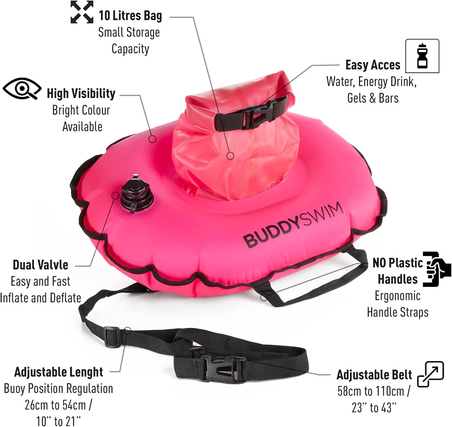Schwimmboje mit wasserdichter Tasche, Rosa
