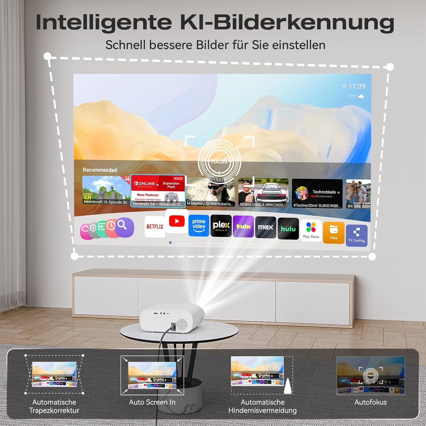 Mini Beamer mit Trapezkorrektur WiFi6
