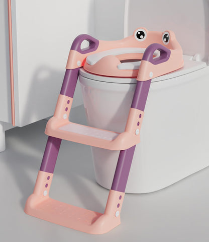 Toilettensitz mit Treppe, Frosch/Rosa