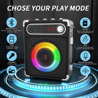 Karaoke-Maschine mit 2 kabellosen Mikrofonen, Schwarz