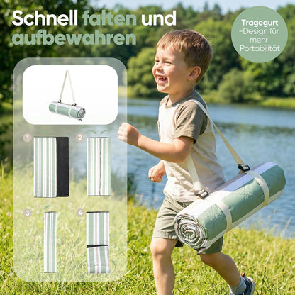 Picknick- und Stranddecke, wasserdicht, 200x200 cm, 200x200 cm Salbeigrün - Streifen