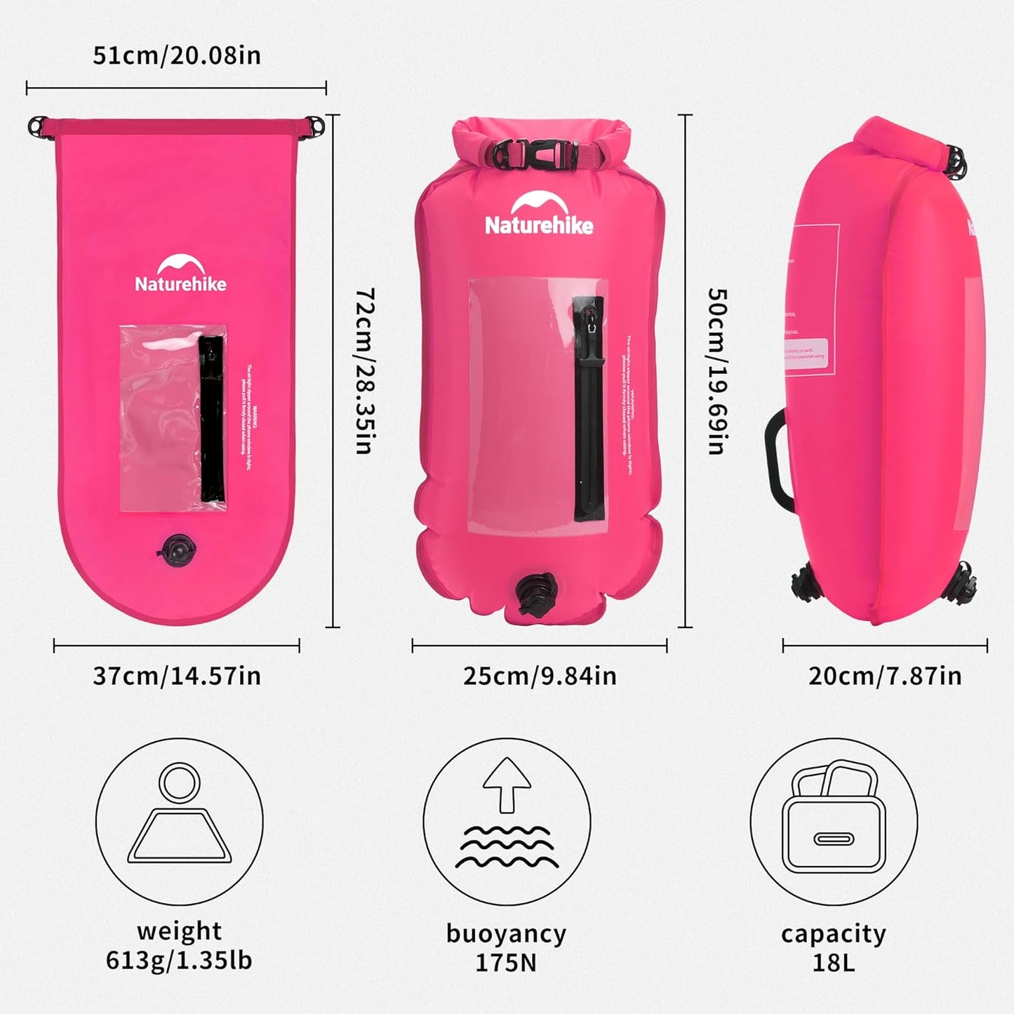 Schwimmboje mit verstellbarem Hüftgurt und Handyfach, Rosa/18l/Upgrade