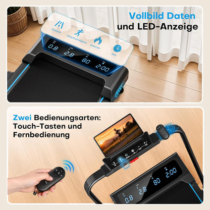 5-in-1 Klappbares Laufband mit Steigung und App-Anbindung, Schwarz-blau