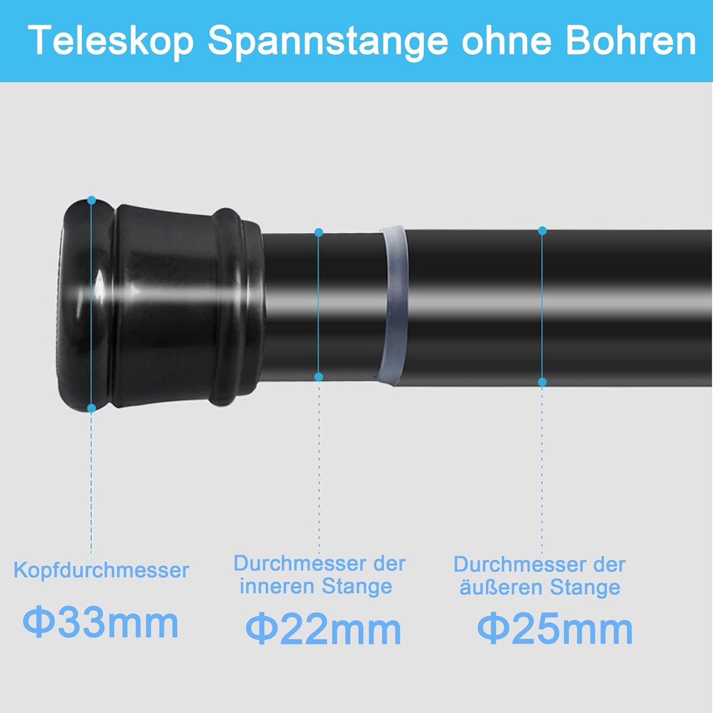 Ausziehbare Gardinen- und Duschstange ohne Bohren, Weiss 66-90CM(1Stück)