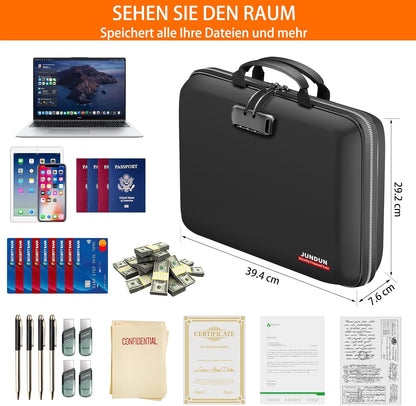 Feuerfeste Dokumentenbox mit Schloss & Trageriemen, Schwarz L