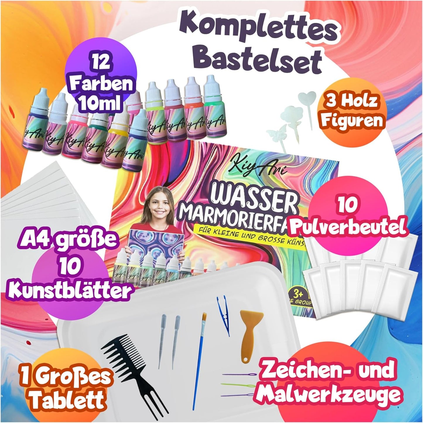 Wasser-Marmorierfarben-Set für Kinder, A4