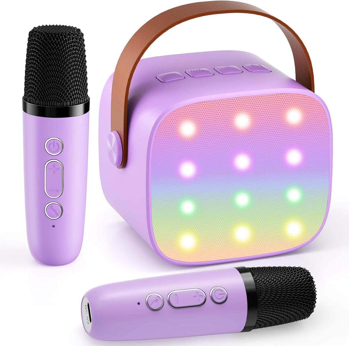 Tragbare Bluetooth-Karaoke-Maschine mit 2 Mikrofonen, Violett