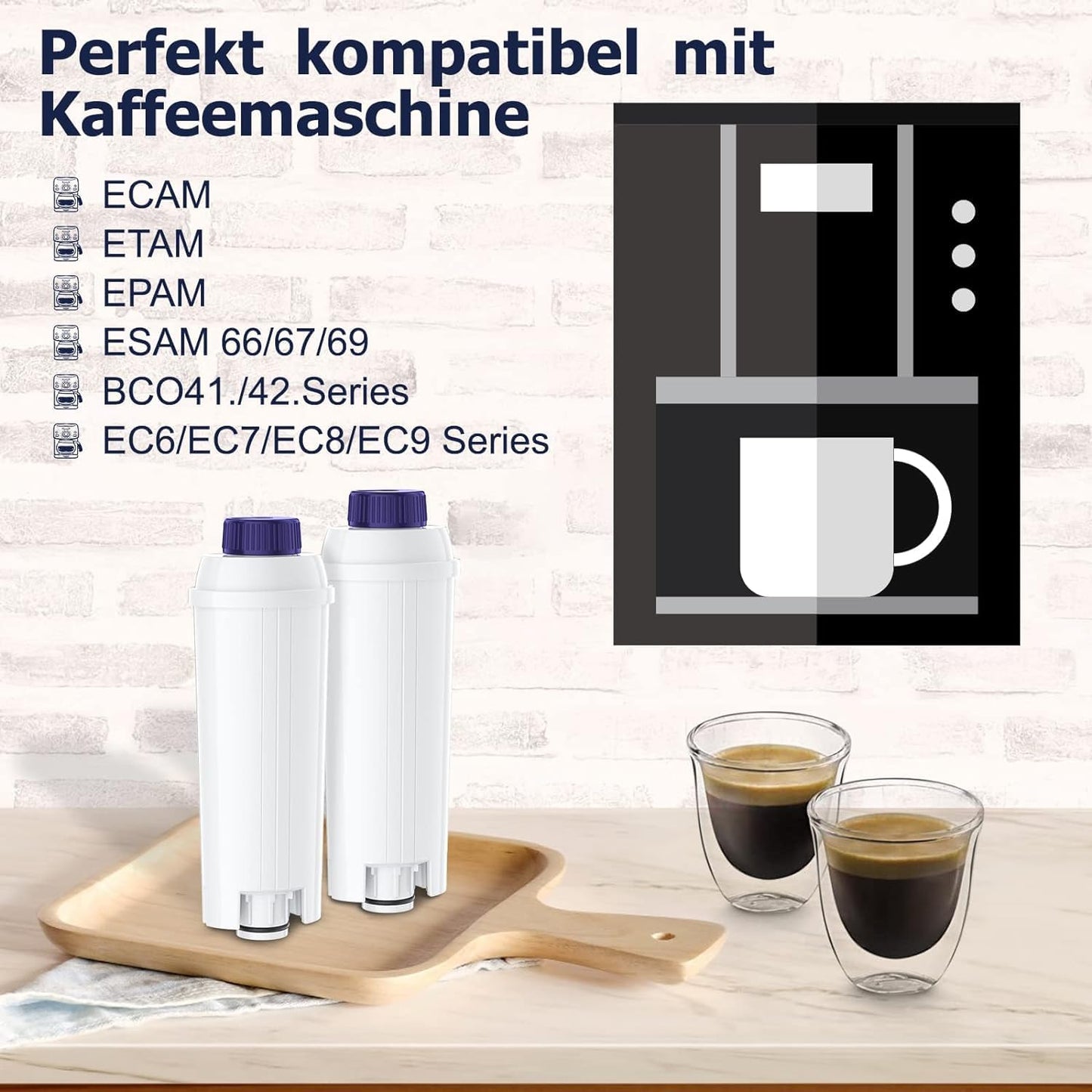 Wasserfilter für De'Longhi Kaffeevollautomaten mit Datumsanzeige, 8 Stück(1er Pack)