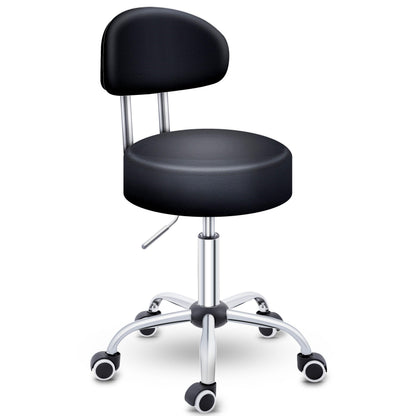 Höhenverstellbarer Rollhocker mit Lehne, Schwarz