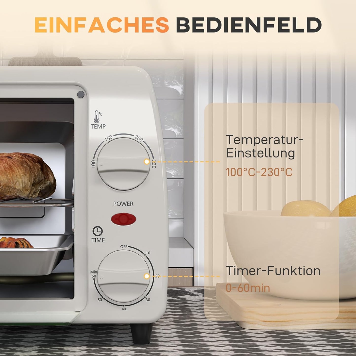 Kleinbackofen mit Timer und Zubehör, Cremeweiß