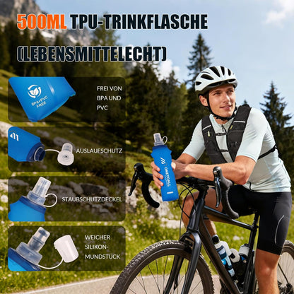 Leichte Laufweste mit Trinksystem (6L, inkl. 2L Blase), Schwarz mit eine 500ml Trinkflasche + eine 2L Trinkblase